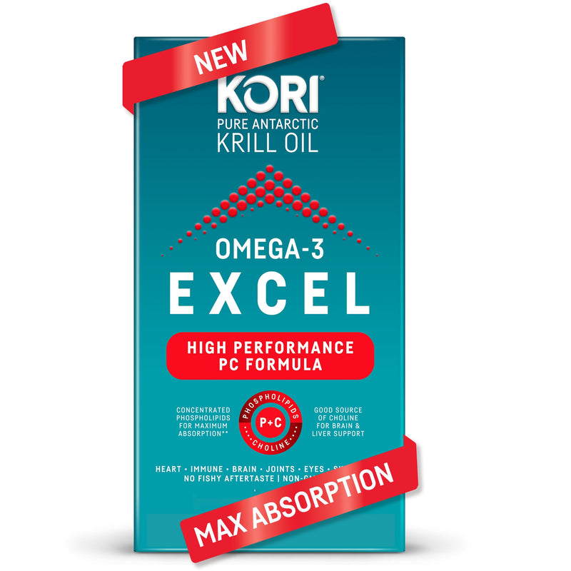 [Australia] - Kori Krill Omega 3 Excel Krill Oil 1000mg Supplements with EPA & DHA, High Performance PC Formula for Max Absorption, Clinically Proven & Non-GMO Source, 50 Softgels 50 Count (Pack of 1) 