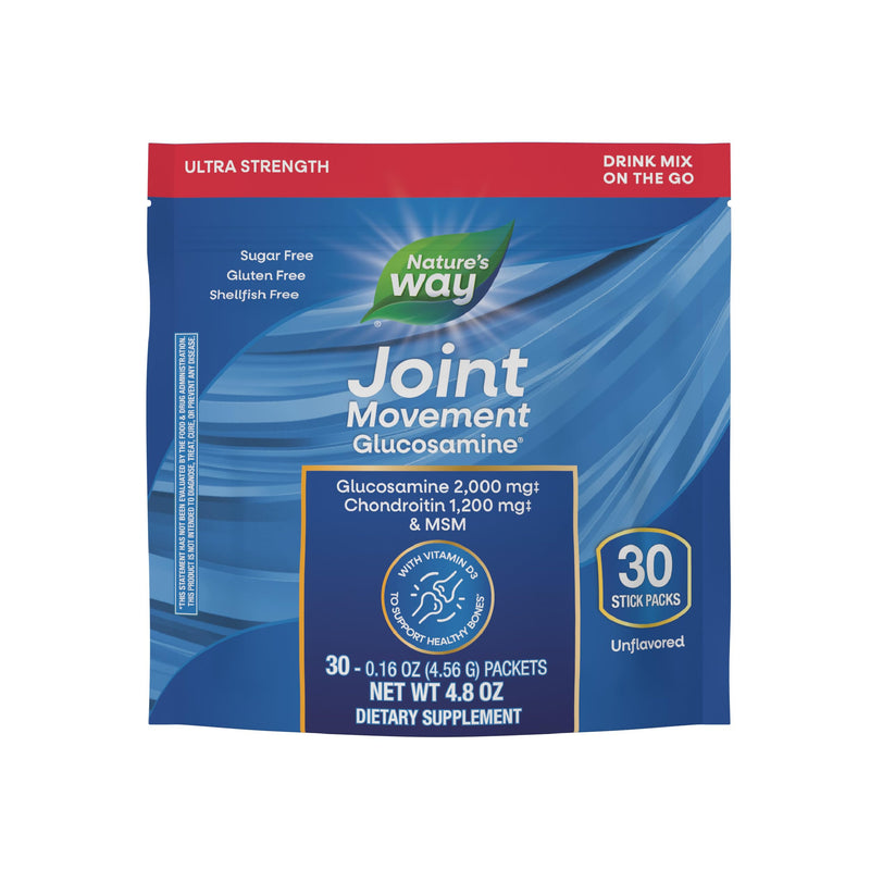 Nature's Way Joint Movement Glucosamine Drink Mix, Chondroitin, 30 ct | Ultra-Strength Formula with MSM, Hyaluronic Acid, and Vitamin D3 for Bone Support and Muscle Function*; Unflavored, No Sugar 4.8 Ounce (Pack of 1)