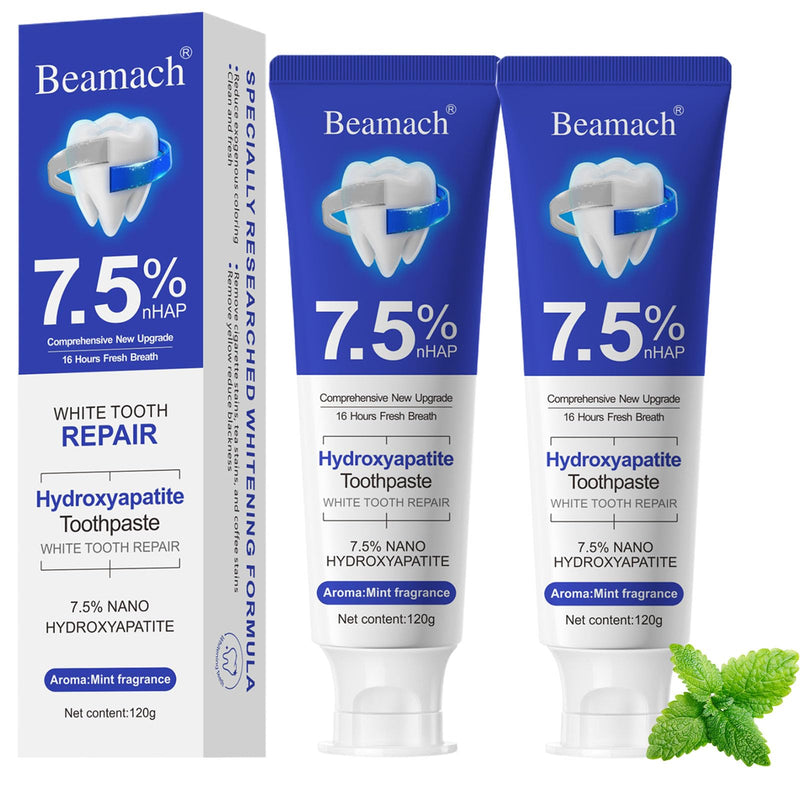 Beamach Hydroxyapatite Toothpaste, Nano 7.5% Hydroxyapatite Toothpaste, Whitening Tooth Repair, Protects Enamel and Strengthens Teeth, Fluoride-Free, Gentle Mint, Fresh Breath
