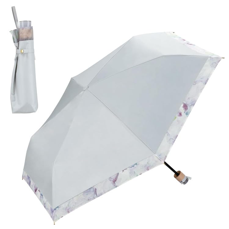 Wpc. UV Protection Organza Print Mini Folding Umbrella gray – Cute & Elegant Sun & Rain Umbrella, 100% UV Cut, Waterproof