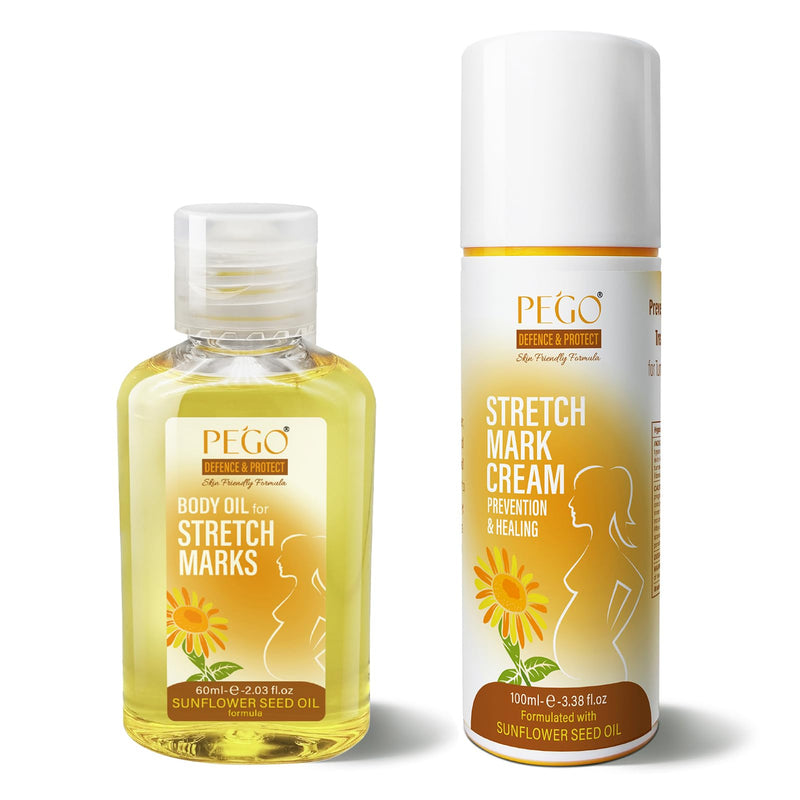 [Australia] - PEGO Stretch Mark Oil for Pregnancy, Maternity Body Oil for Stretch Mark Prevention & Reduction, Hydrating Skin Care, 5.41oz (Oil+Cream) Oil+Cream 