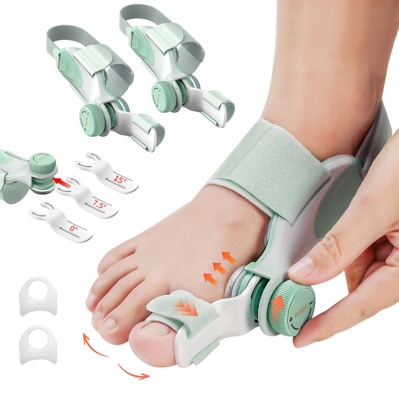 [Australia] - 2 PCS Bunion Corrector for Women Big Toe, Adjustable Brace with Knob & Angled Plates for Hallux Valgus Relief & Toe Alignment, Medium Strap Green 2 