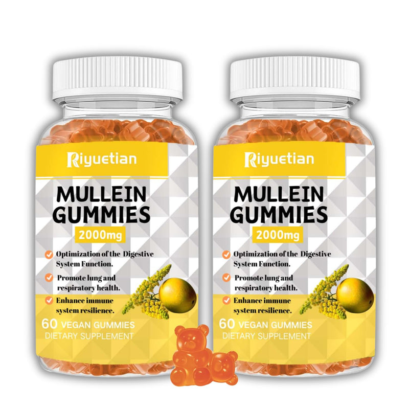 Mullein Gummies, 2000mg Organic Mullein Leaf Extract with Quercetin, Bromelain & Vitamin D3, Mullein Leaf Extract for Respiratory, Natural Lung Cleanse, Improve Appetite, Vegan, Non-GMO, 2 Pack 60 Count (Pack of 2)