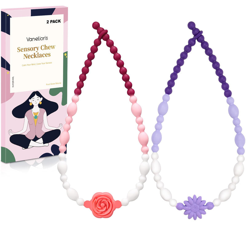 [Australia] - Chew Necklaces for Sensory Kids Adults, Flower Chewy Necklace Sensory Toys for Autism Nail Biting Anxiety, Fidget Necklace Oral Chew Toys, ADHD Tools for Boys Girls Blush Lavender 