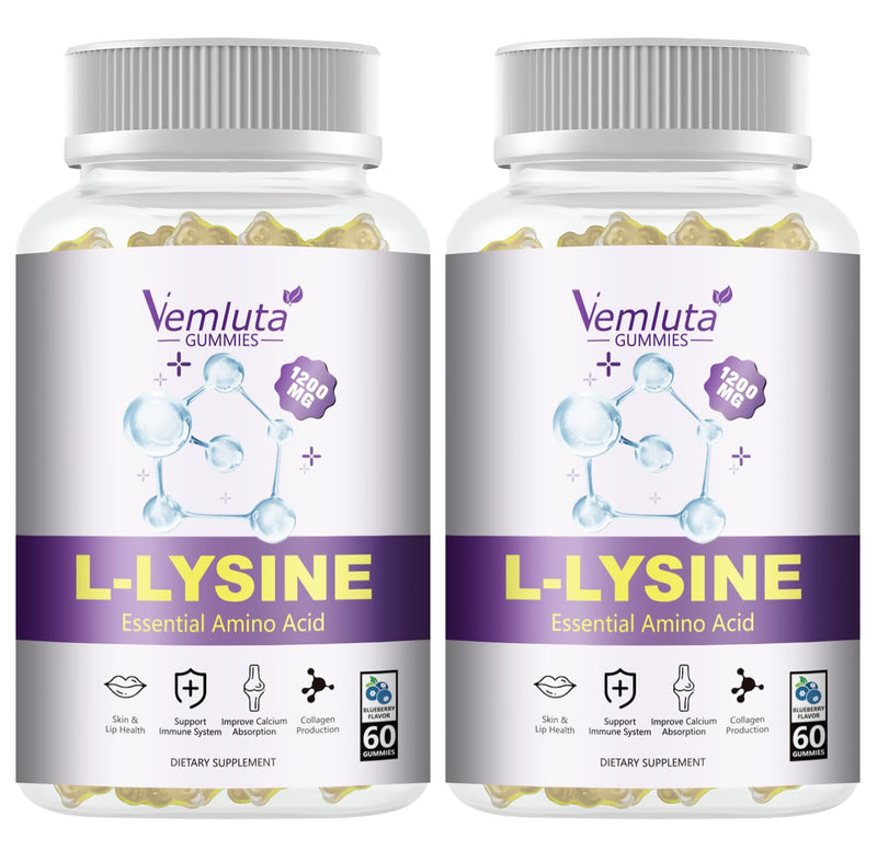 [Australia] - 2 Packs 1200 MG L-Lysine Gummies for Immune Support & Collagen Boost - Chewable Lysine Supplement for Adults, Lip ÔºÜ Cold Sore* Support for Women,Blueberry, Non-GMO, Gluten Free,120 Counts 60 Count (Pack of 2) 