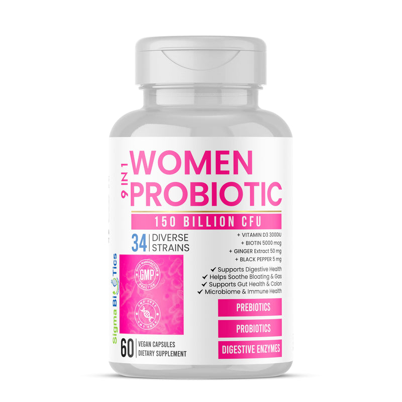 Women's Probiotics 150 Billion CFU – 34 Strains with Organic Prebiotics & Digestive Enzymes – Urinary Tract & Digestive Health – 60 Vegan Capsules with D3 and Biotin – Gluten-Free, Non-GMO, Dairy-Free WOMEN
