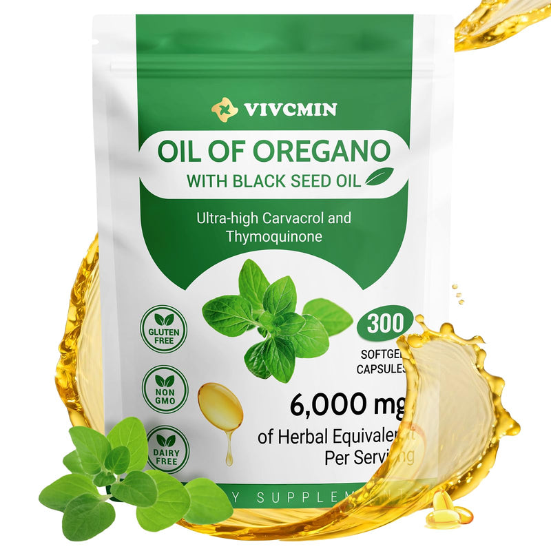 [Australia] - Oil of Oregano Capsules - Oregano Oil with Black Seed Oil, Contain Carvacrol & Thymoquinone, Digestive and Antioxidant Support, Smells Robust - Spicy and Subtly Bitter, 300 Softgels - 150 Days Supply 