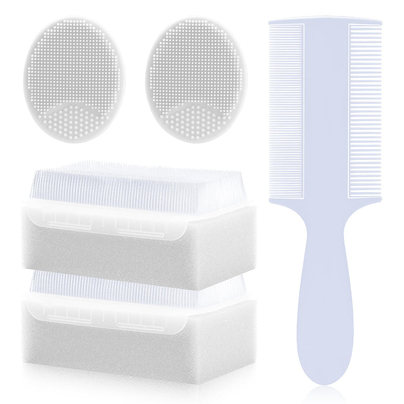 [Australia] - Cradle Cap Brush for Babies, 5Pcs Cradle Cap Treatment Set with Soft Bristle Brushes Silicone Scrubber Long Comb for Newborn Bathing Essentials Baby Brush and Comb Set (White) Long Handle Comb with Brush Set White 