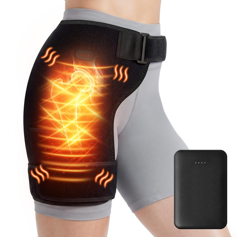 Cordless Heated Massage for Hip/Sciatica Pain Relief with 5000mAh Power Bank Hip Heating Pad Support Brace with Hot Physical Therapy Lower Back/Thigh/Buttock, Best Gift for Family Hip Heating Pad-Black
