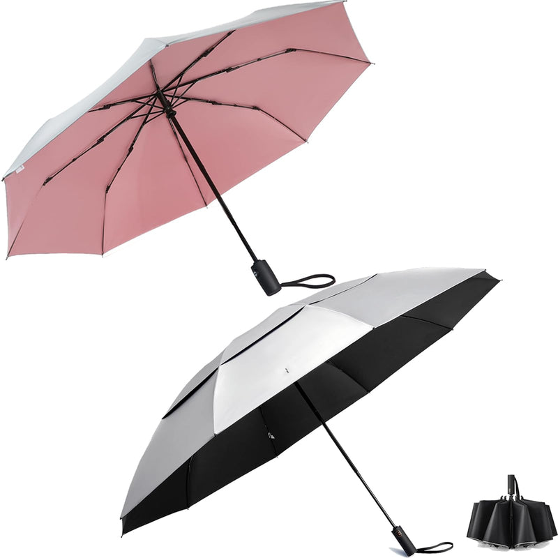 Prospo UPF 50+ UV Protection Umbrella Sun Blocker 46Inch + 62 Inch Large Compact Folding Travel Umbrella Auto Open Close Sun Shade for Women Men