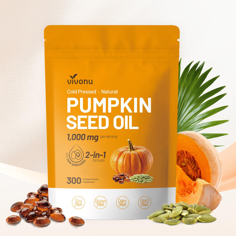 [Australia] - Pumpkin Seed Oil with Saw Palmetto Capsules | Cold Pressed, Pure Virgin Oil, Essential Fatty Acids & Phytosterols | 300 SoftgelsSupports Hair, Urinary, Bladder & Prostate Health | Non-GMO 300p/1bag 
