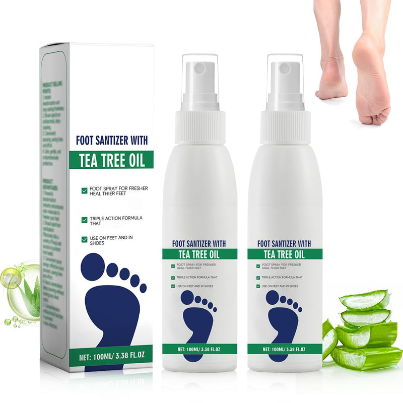 2pcs Foot Spray with Tea Tree Oil, Tea Tree Oil Foot Spray, Foot & Shoe Freshness, Clear Foot Sanitizer Spray, Quick-Drying and Travel-Friendly, 100ml/3.38fl.oz