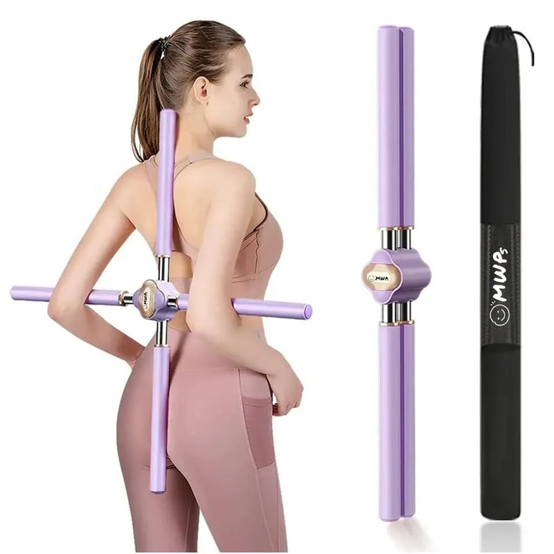 [Australia] - Yoga Stick Posture Corrector – Adjustable Back Straightener for Women, Men & Kids – Relieve Back & Neck Pain – Includes Carry Bag & Exercise Guide – Posture Stick for Daily Training PURPLE 