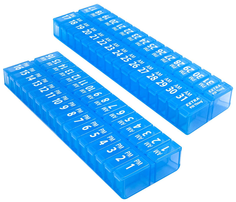 XL Twice-a-Day Monthly Pill Box Planner Set, 31 Day AM & PM Medication Organizer, 2 Vitamin Holders for One Month (XL - 31 Day AM/PM - Blue) XL - 31 Day AM/PM - Blue