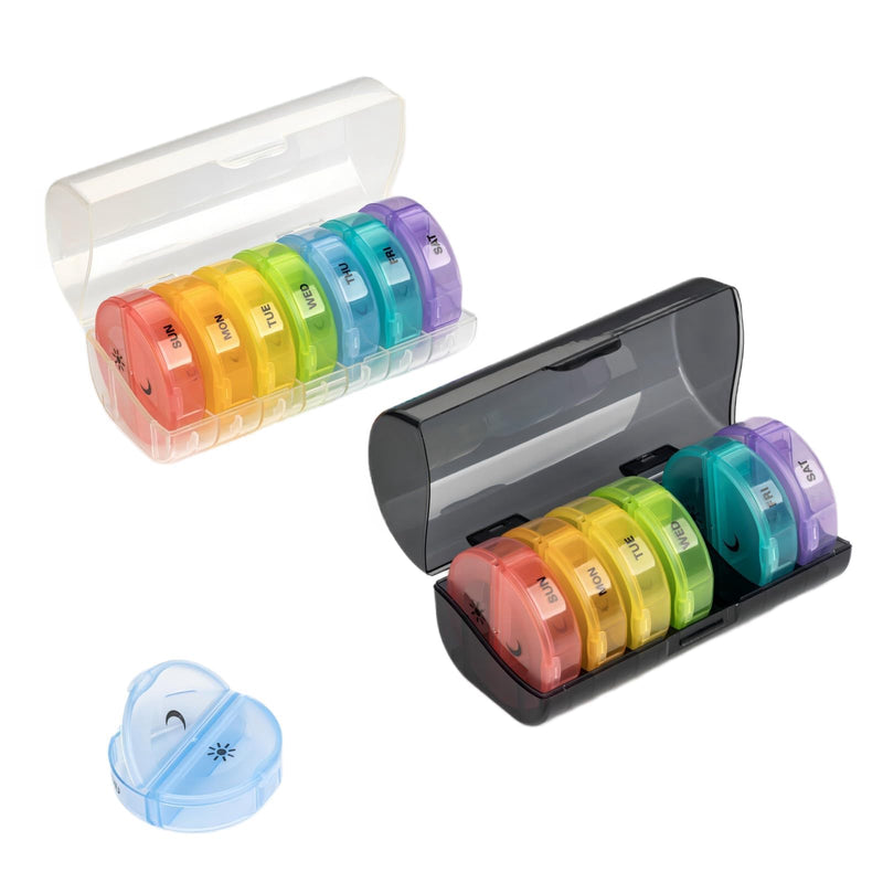 2 Pack Weekly Pill Organizer 7 Day AM PM, Large 2 Times a Day Vitamin Box with Extra Large Compartments, Leak Proof Portable Travel Pill Case for Pills & Supplements(Black&Clear) Black&clear