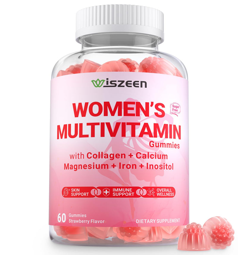 Womens Multivitamin Gummies with Biotin, Collagen, Calcium, Magnesium | Inositol, Folate, Iron, Vitamin A, C, D, E - Multi Vitamins & Minerals - Multivitamin for Women Supplement 60 Count (Pack of 1)