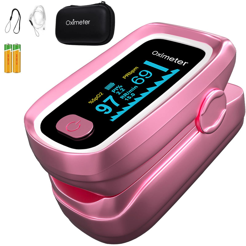 [Australia] - Pulse Oximeter with Respiration, Respiration Rate Monitor, Pulse OX Respiration Counter, O2 Pulse Oximeter Finger, Oximeter with Bag and Lanyard (Pink) 