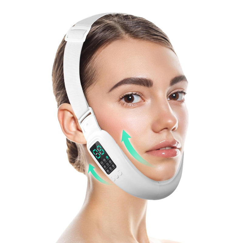Intelligent Electric Double Chin and V-Shaped Face Machine with 8 Modes & 15 Adjustable Intensities - Women's V-Face Device White