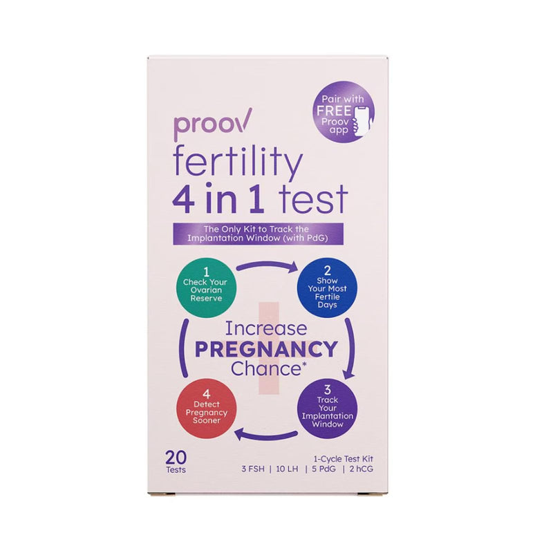 Proov 4-in-1 Fertility Test for Women - Monitors FSH, LH, PdG & hCG - 1 Kit | Ovulation & Pregnancy Test Strips - Promote Chance of Pregnancy - Fertility Hormone Tracking - 20 Test Strips