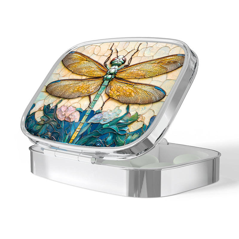 Pill Box-2 Compartment Small Pill Case Portable for Pocket & Purse Single Pill Carrier Pill Container to Hold Vitamins Medication Fish Oil and Supplements BPA-Free(Dragonfly) Dragonfly