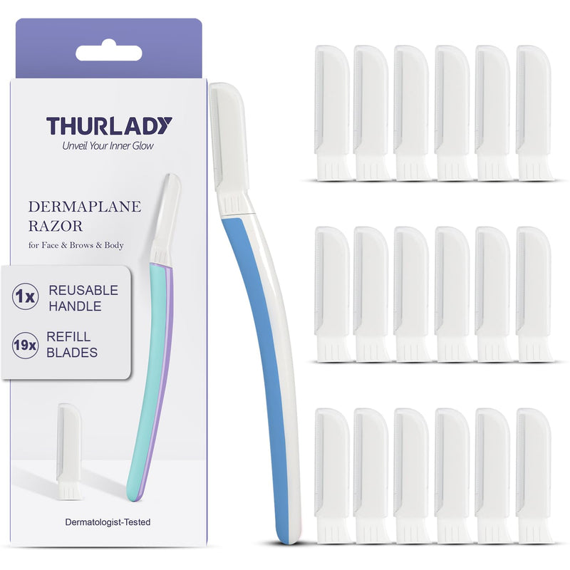 [Australia] - Dermaplane Razor - Facial Razor for Women - Dermaplaning Tool, with 19 Microblades for Face, Peach Fuzz Remover, Remove Facial Hair for Smoother Skin and Perfectly Shape Brows, Aegean Frost Aegean Frost Razor 