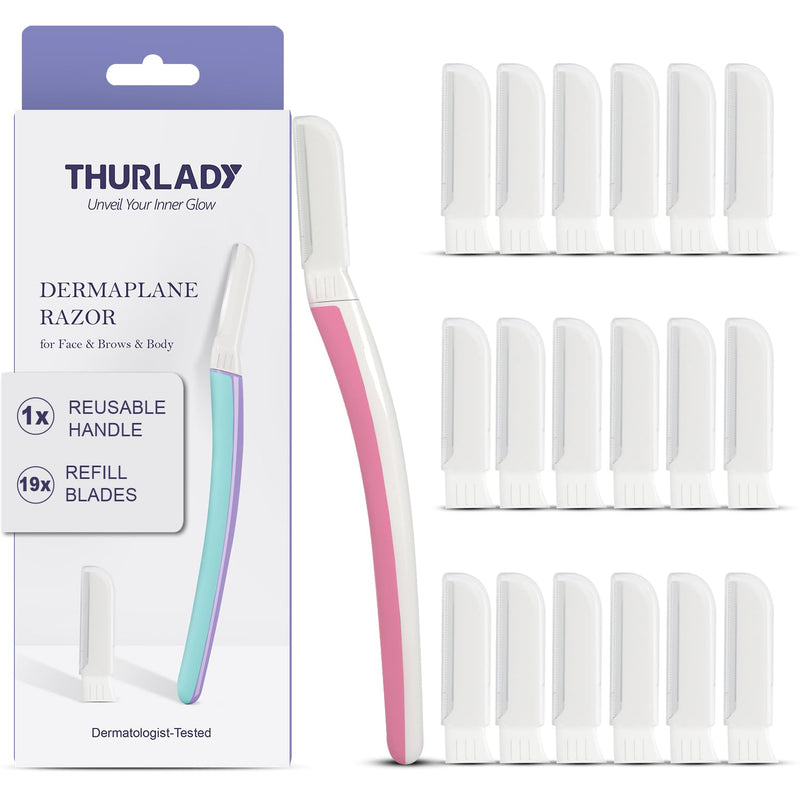 Dermaplane Razor - Facial Razor for Women - Dermaplaning Tool, with 19 Microblades for Face, Peach Fuzz Remover, Remove Facial Hair for Smoother Skin and Perfectly Shape Brows, Pearl Blush Pearl Blush Razor