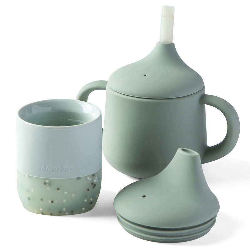 [Australia] - Moonkie Baby Training Cup & Sippy Cup Set | 4 Months+ | Baby-Led Weaning Essential | Gift for Infants (Mint Cup Set, 2 Pack) Mint Cup Set 2 Ounces 