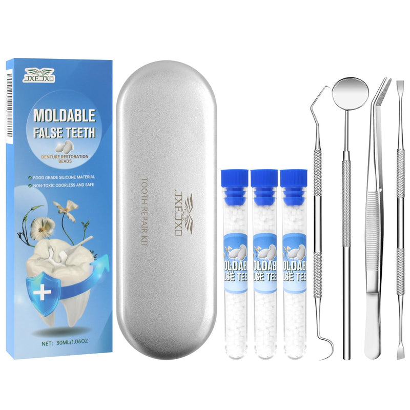 [Australia] - Tooth Repair Kit, Moldable False Teeth, DIY tooth thermoplastic beads Temporary Tooth for Replacing Missing & Broken Teeth with 4 Dental Tool, Regain Your Confidently Smile 30 ML 