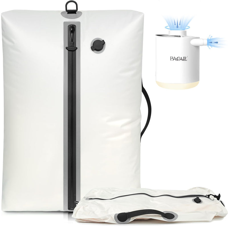 BAGAIL TPU Vacuum Bag for Travel, Reusable Compression Bag with IPX8 Waterproof Zipper, Save Space for Suitcase, Backpack and Carry on (Cream, Large, With Pump) Cream