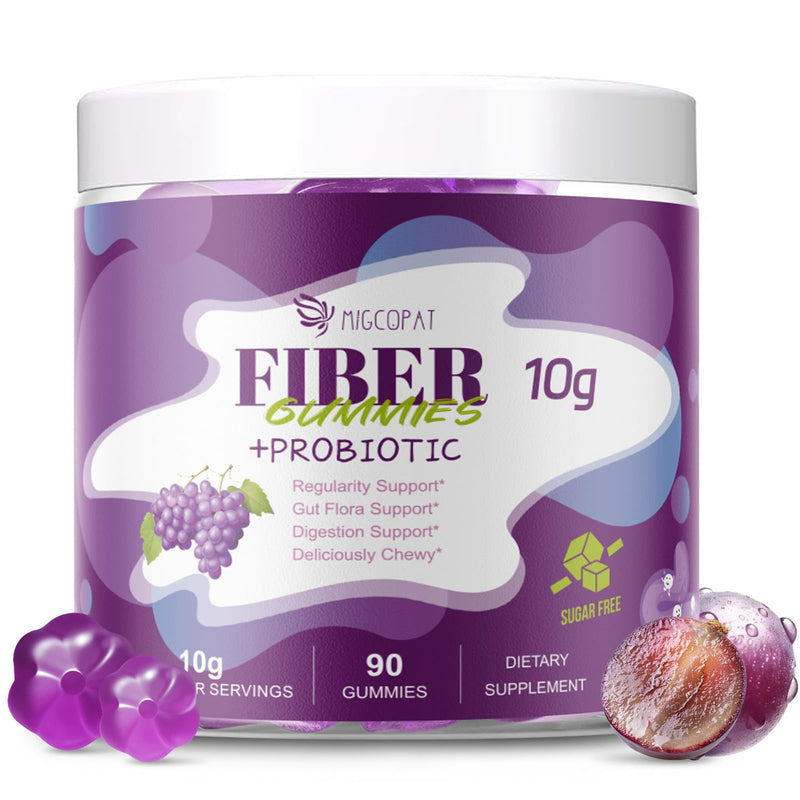 [Australia] - 10G Fiber Gummies for Adults, No Sugar Added Grape Flavor, Fiber Supplement with 30 Billion CFU Probiotics Blend, ACV, Vitamin C, Inulin, Support Digestive Health, 90 Count 90 Count (Pack of 1) 