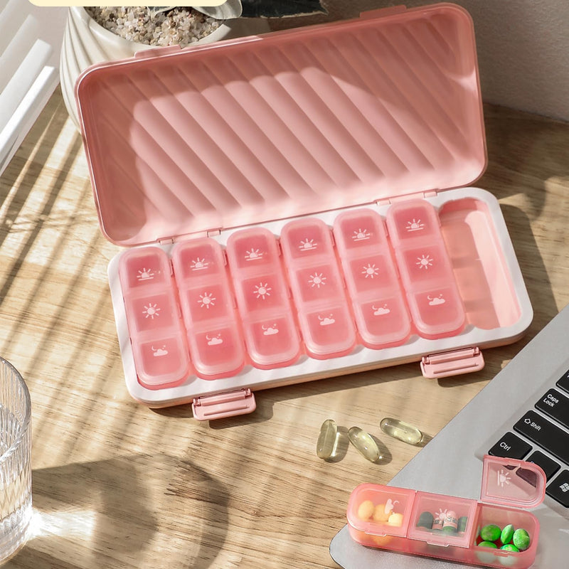 Pill Organizer 3 Times a Day Pink, Weekly Pill Case with Labels, Pill Box Medicine Organizer to Hold Vitamins and Medication | IPX7 Waterproof |21 Independent Sealing Rings