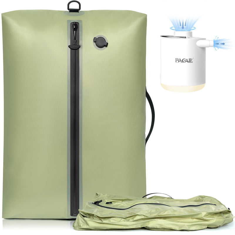 BAGAIL TPU Vacuum Bag for Travel, Reusable Compression Bag with IPX8 Waterproof Zipper, Save Space for Suitcase, Backpack and Carry on (Olive Green, ExtraLarge, With Pump) Olive Green