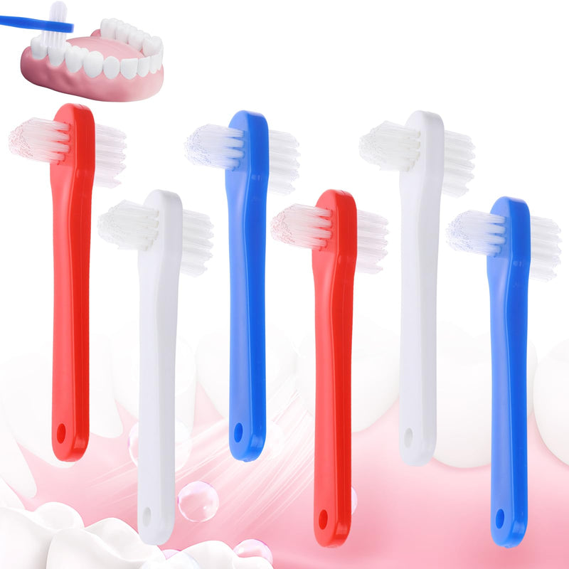 [Australia] - 6 Pack Portable Denture Brush, Dual Headed Firm Hard Bristle Denture Toothbrush, Dentures Brushes for Cleaning Dentures, False Teeth, Clear Braces and Mouth Guards 