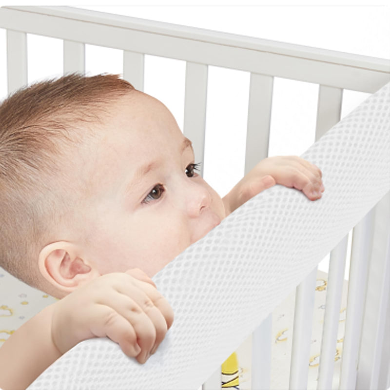 [Australia] - 4 in 1 Breathable Crib Rail Covers for Life Size Cribs,White Soft Anti-Collision Strip Corner Covers,Protect Baby Teeth and Save Crib Rails, Rail Edge Protector Strip (White-4pc) White-4pc 