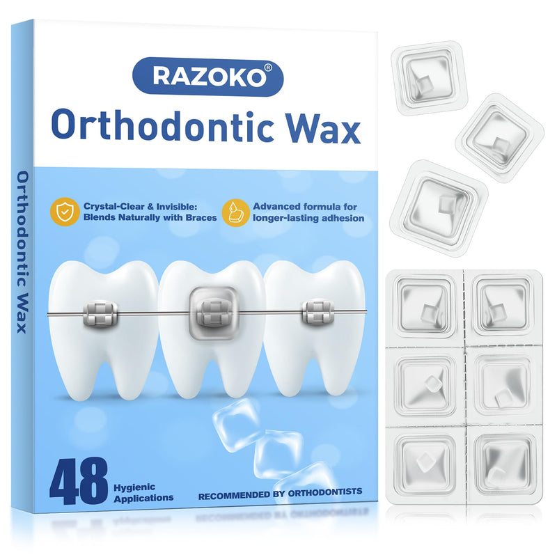 [Australia] - RAZOKO Orthodontic Wax for Braces Wax Dots Gentle Comfort, Clear Invisible Fit, All Day Protection 48 Individual Hygienic Packaging Dental Wax 48pcs 