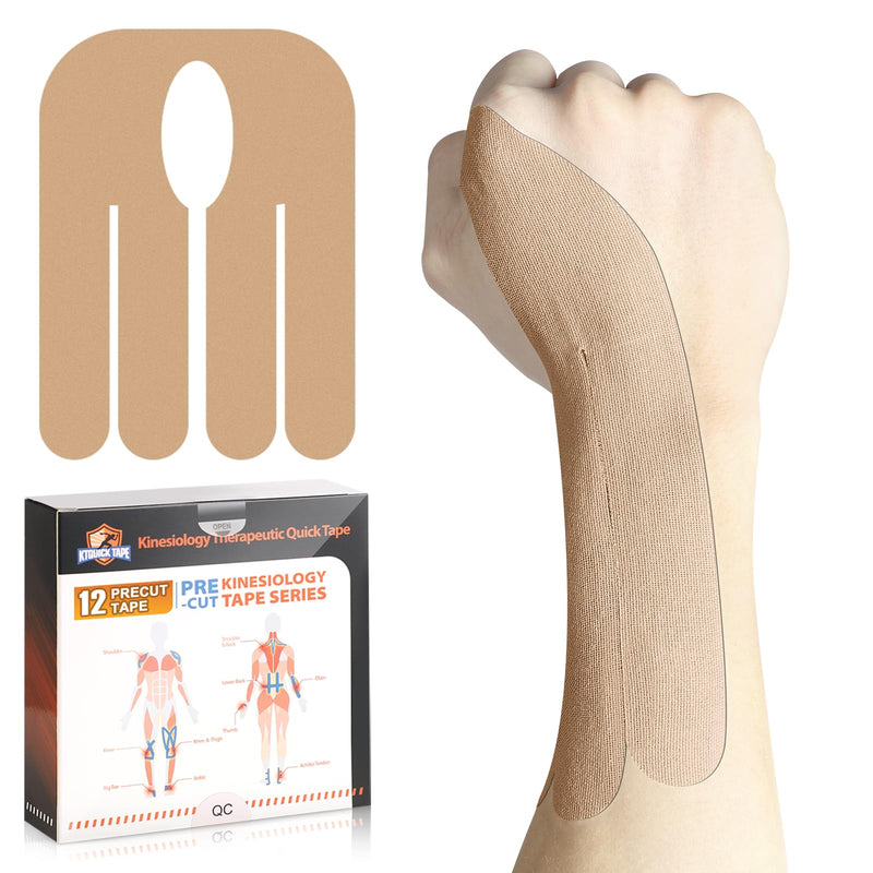 12 Count Kinesiology Tape for Thumb, Pre-Cut Waterproof KTquick Thumb Tape for Thumb Pain Relief Pre Cut, Original Cotton Athletic Tape, Durable Thumb Tape for Sports and Long-Lasting Support (Beige) Beige