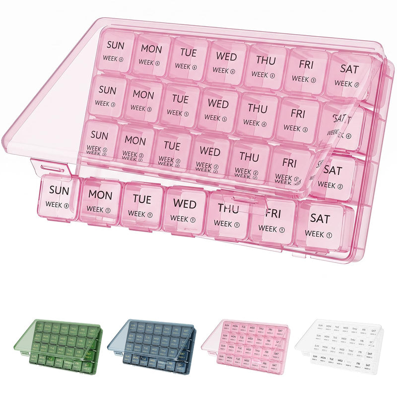Lifewit Monthly Pill Organizer, 28 Day Pill Box, 4 Weeks One Month Vitamin Cases, Large Compartments Medicine Organizer for Fish Oils, Supplements, 28 Grids, Pink