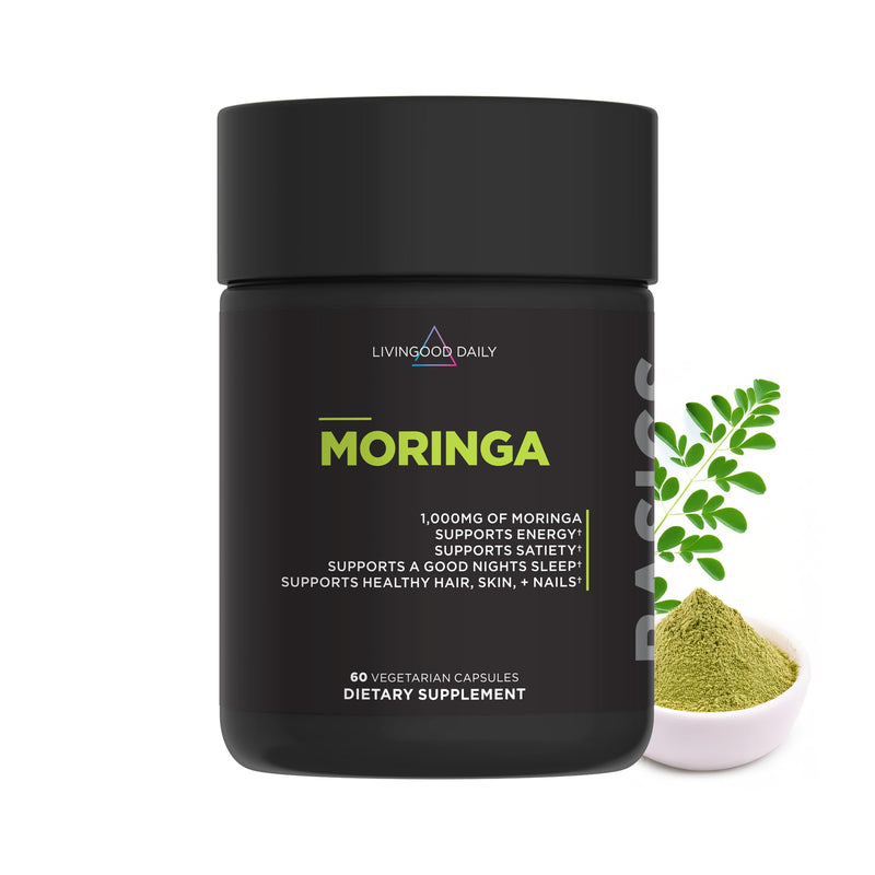 [Australia] - Livingood Daily Moringa Capsules, Moringa Supplement for Energy, Sleep, Satiety, Hair, Skin, Nails & Wellness, Plant Based Vegetarian, Gluten Free, Non GMO, Vegan, Daily Greens Superfood, 60 Capsules 