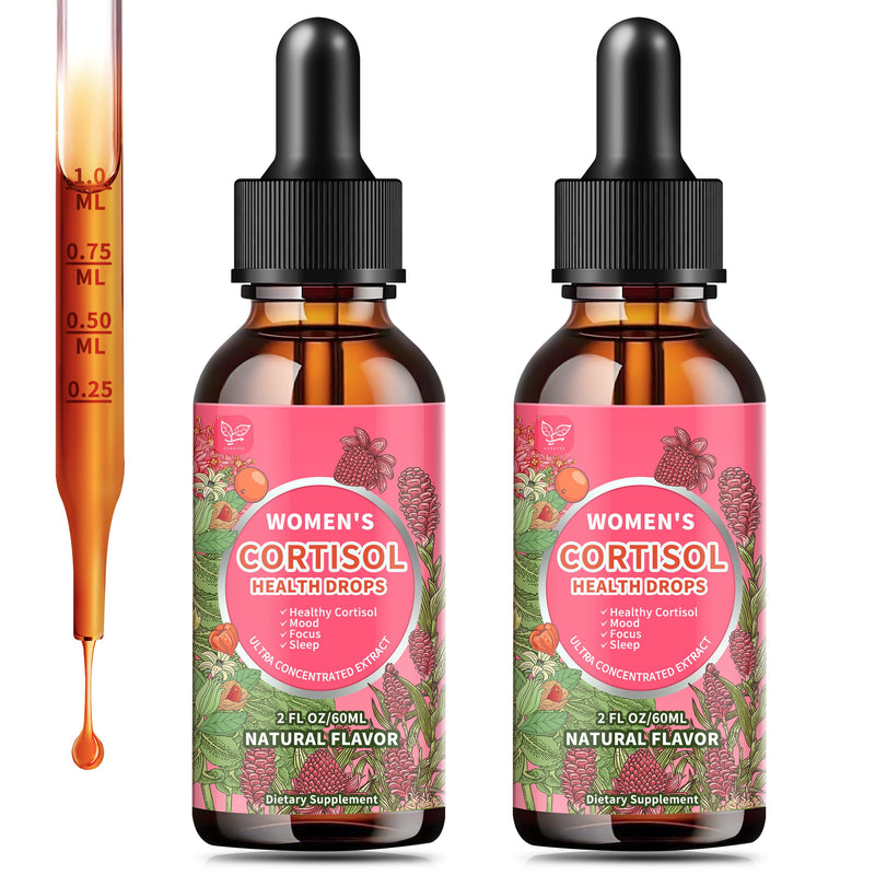 Hudetex Cortisol Supplements for Women Liquid Drops,Cortisol Manager with Ashwagandha,L-theanine,Phosphatidylserine,Rhodiola Rosea for Mood Support,Adrenal Balance,Sleep,Vegan,Natural Flavor,4 Fl Oz 2 Fl Oz (Pack of 2)
