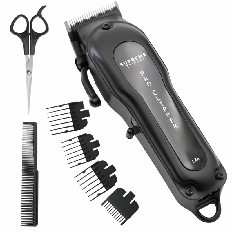 [Australia] - Supreme Trimmer Pro Clipper Lite | 210 Min Run Time Professional Hair Cutting Tool Set + Hair Comb, Scissors & Fade Blade | STC5000 Black Lite 