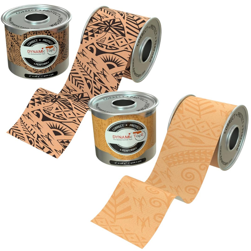 Dynamic Tape – 2 Roll Pack | Includes Original (Beige & Beige) & Original (Black & Beige) | 2” Biomechanical Adhesive Tape for Injury Recovery, Muscle & Joint Support | 4-Way Stretch, Water-Resistant