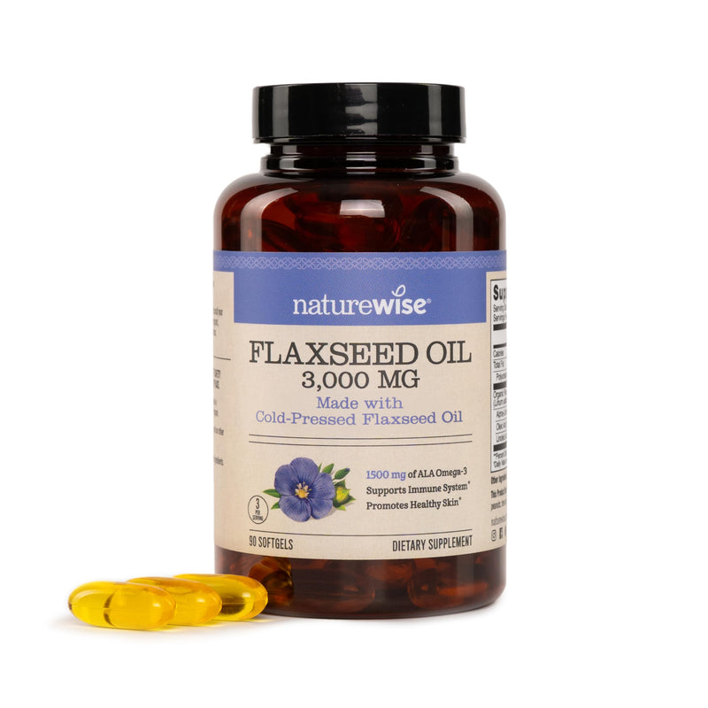[Australia] - NatureWise Flaxseed Oil 3000 mg, Fish Free Omega 3 with 1500 mg ALA, Dietary Supplement for Immune Health Support - Organic, Cold Pressed, Non-GMO - 90 Softgels[30-Day Supply] 90 Count (Pack of 1) 