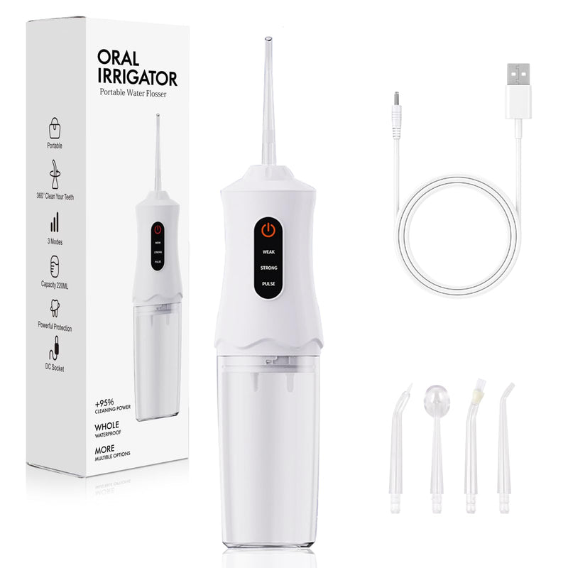 [Australia] - Water Dental Flosser Cordless for Teeth Cleaning and Flossing Portable Electric Water Floss Irrigator Oral Water Flossed Rechargeable Tonsil Stone Adults Kids Braces Home Office Travel White 