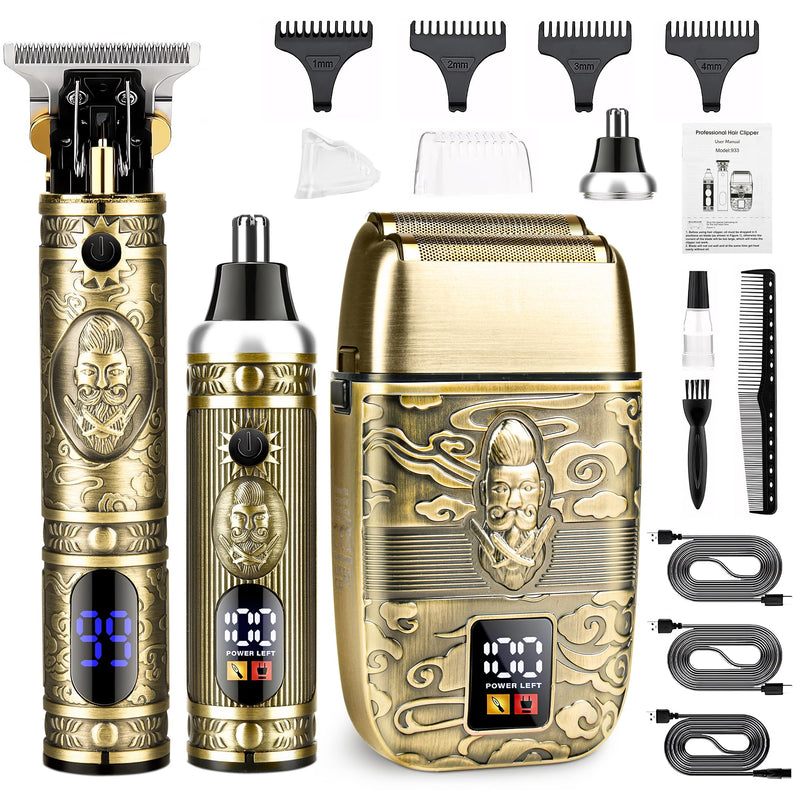 [Australia] - Electric Shaver Razor，T-Blade Beard Trimmer Nose Hair Trimmer Shaver Set,Cordless RechargeableBarber Clippers,Professional Hair Clippers Kit with LCD for Men Bronze 