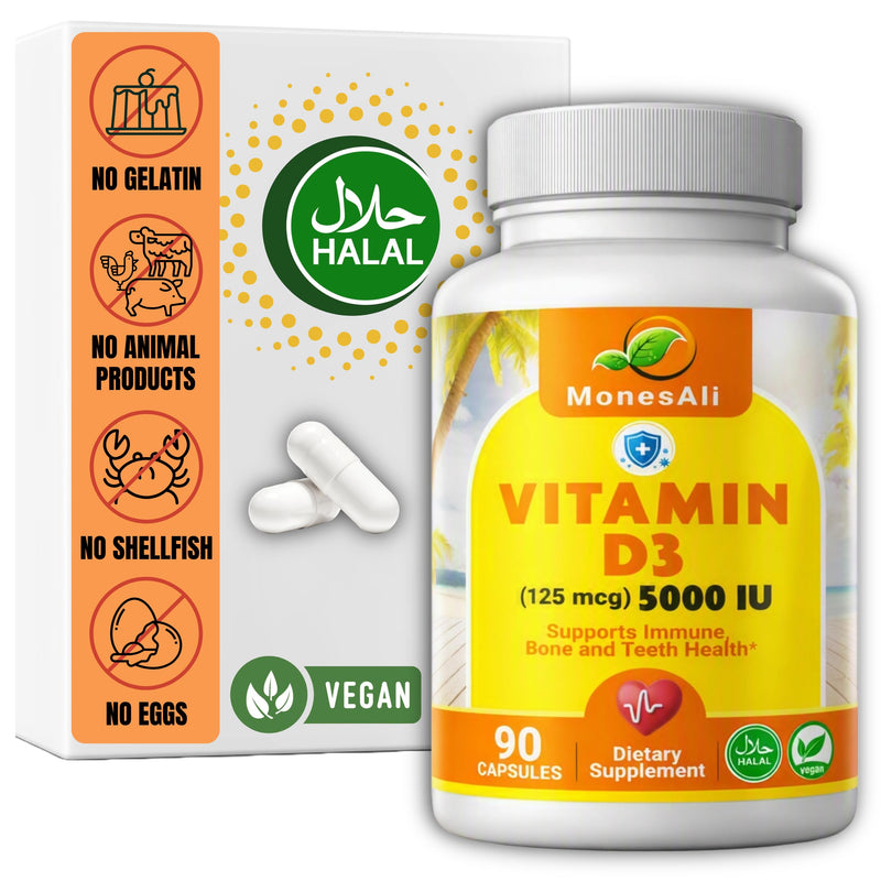 Halal Vitamin D, Vitamin D3, 2,500 IU Capsules, Supports Bone, Immune & Heart Health, Vegan, Non-GMO, Gluten Free and Halal (90 Count)