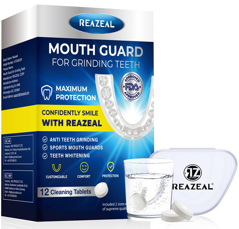 [Australia] - Mouth Guard for Grinding Teeth: Dental Guard for Sleeping at Night - Nighttime Protection for Teeth for Adults with 12 Cleaning Tablets 