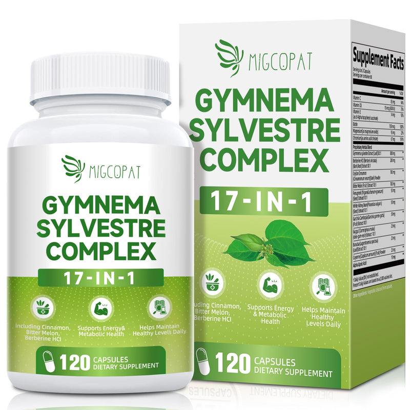 [Australia] - Gymnema Sylvestre Supplement 24,000 mg | 17-in-1 Herbal Complex with Berberine HCI, Cinnamon, Bitter Melon & Chromium -75% Gymnemic Acids - Supports Glucose Metabolic Balance & Energy Wellness 120 Count (Pack of 1) 