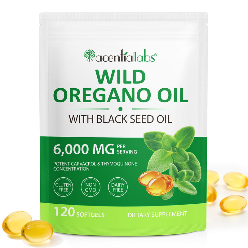 [Australia] - Oil of Oregano Softgels, 120 Count Oregano Oil Capsules Organic, 2 in 1 6000mg Oil of Oregano with Black Seed Oil, Oregano Oil Supplement, 165mg Carvacrol, Easy to Swallow 120 Count (Pack of 1) 