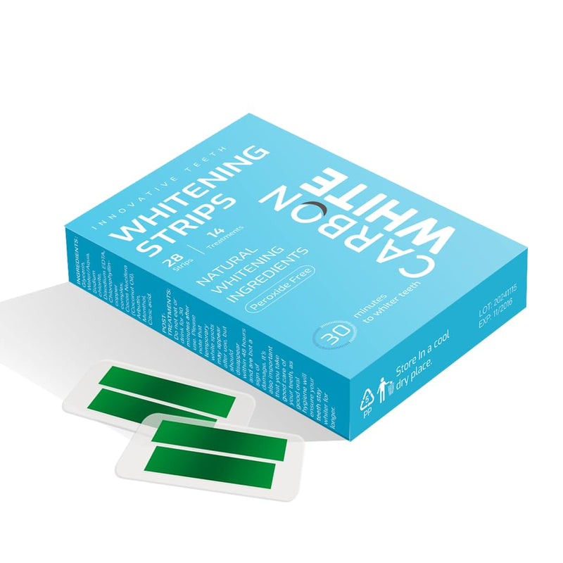 [Australia] - Carbon White Teeth Whitening Strips – 28 Count (14 Treatments) – Enamel-Safe, for Sensitive Teeth – Mint Flavor – Non-Slip Whitening Kit 