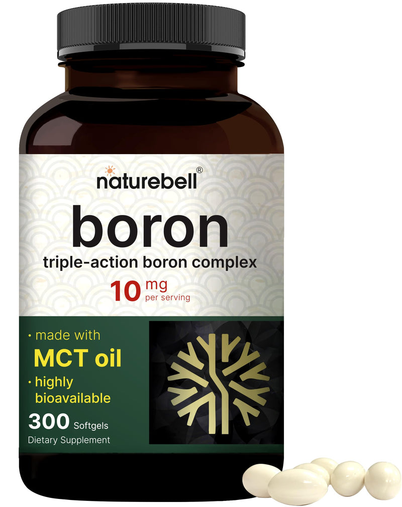 [Australia] - Boron 10mg, 300 Softgels with MCT Oil | High Absorption | Triple Action Boron Supplement for Men & Women | Glycinate, Citrate, & Aspartate Complex | Trace Minerals for Hormone, Bone, & Joint Support 